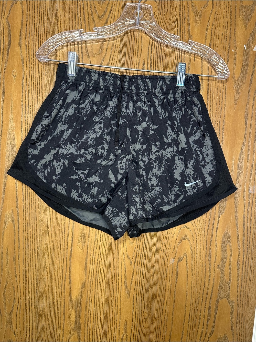 Nike Women's Black Shorts with Gray Abstract Print